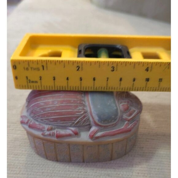 Handcrafted Egyptian-Style Scarab Trinket Box Hieroglyphic  Blue-Red Finish - Picture 10 of 12